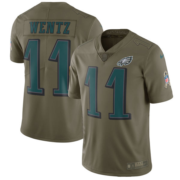 Youth Philadelphia Eagles #11 Wentz Nike Olive Salute To Service Limited NFL Jerseys->youth nfl jersey->Youth Jersey